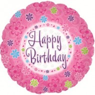 Pink Flowers Happy Birthday Balloon